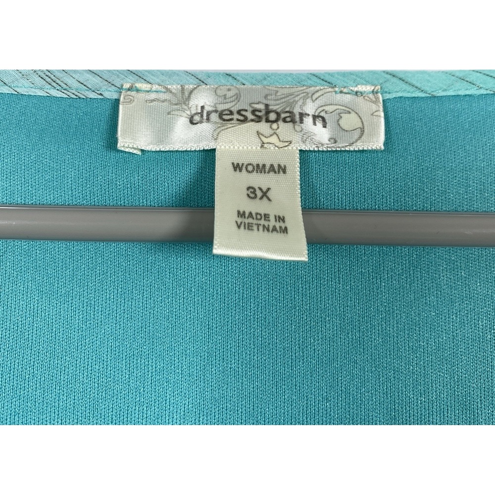 Dressbarn Blouse Woman 3X Teal Metallic Stripe Flutter Sleeve Side Drape Top - Picture 4 of 8